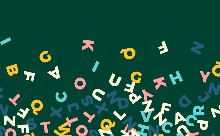 Letters falling on green background